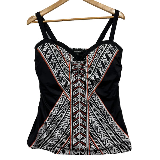 Black and white geometric patterned tank top front view