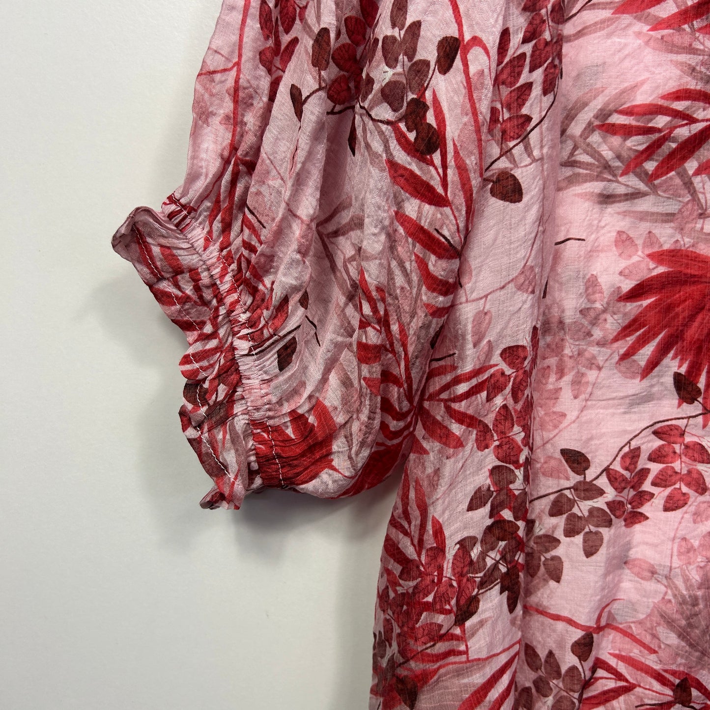 Pink floral blouse detail view