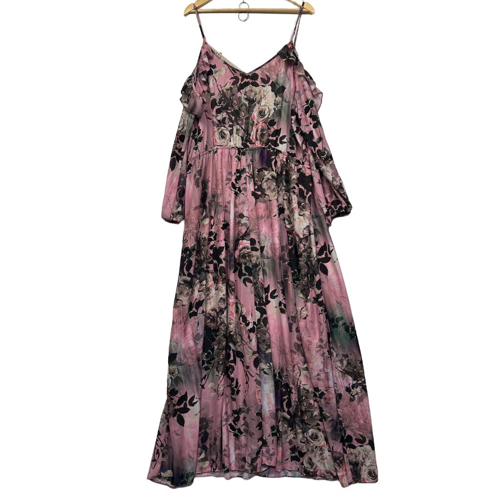 Pink and black floral maxi dress front view
