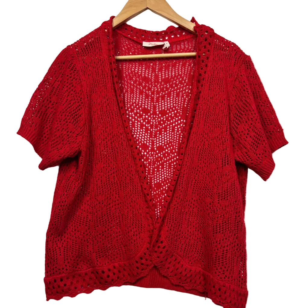 Red knit cardigan front view