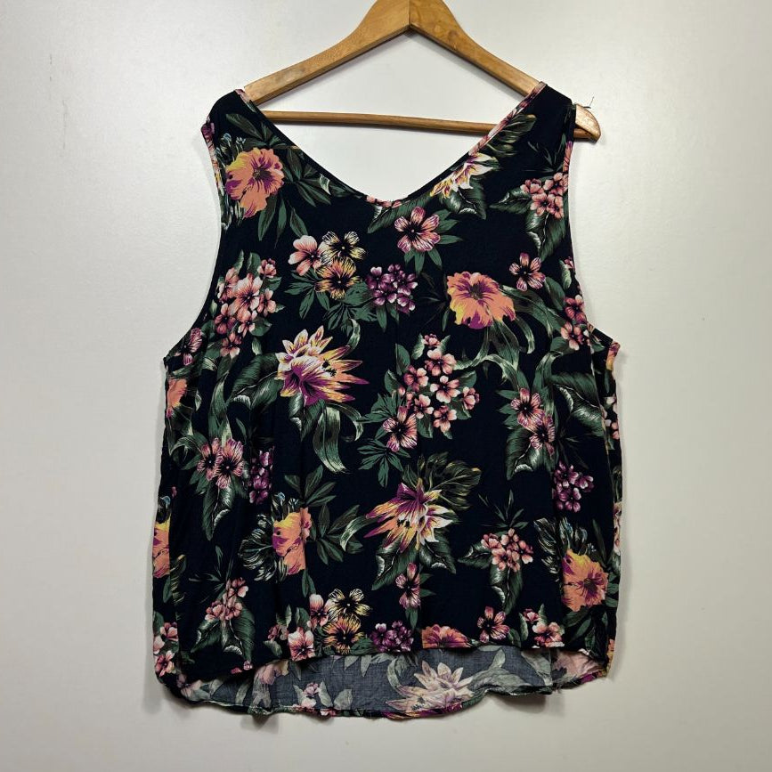 Black floral tank top front view