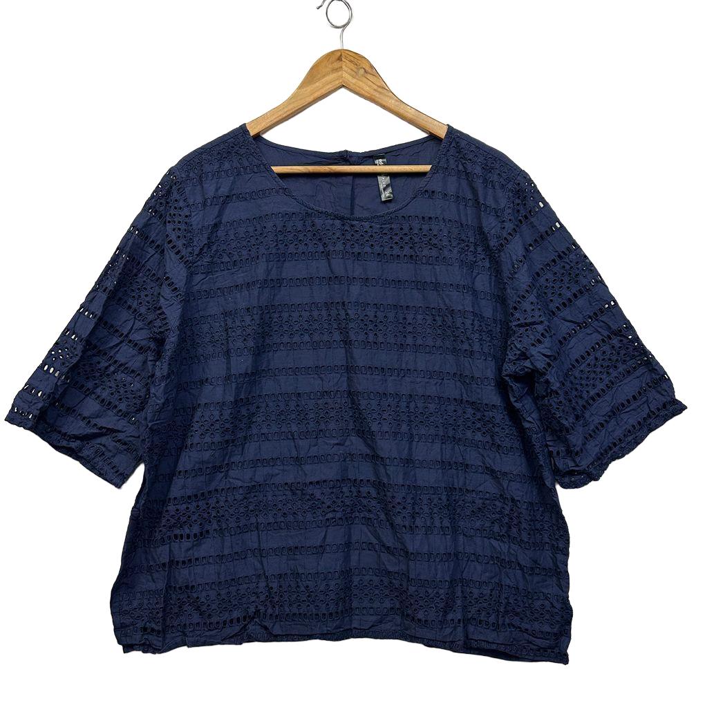 Edited Navy Broderie Cotton Top - Size 24