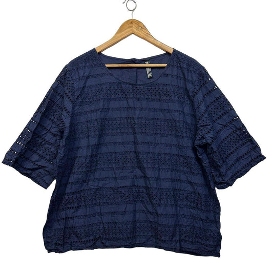Edited Navy Broderie Cotton Top - Size 24