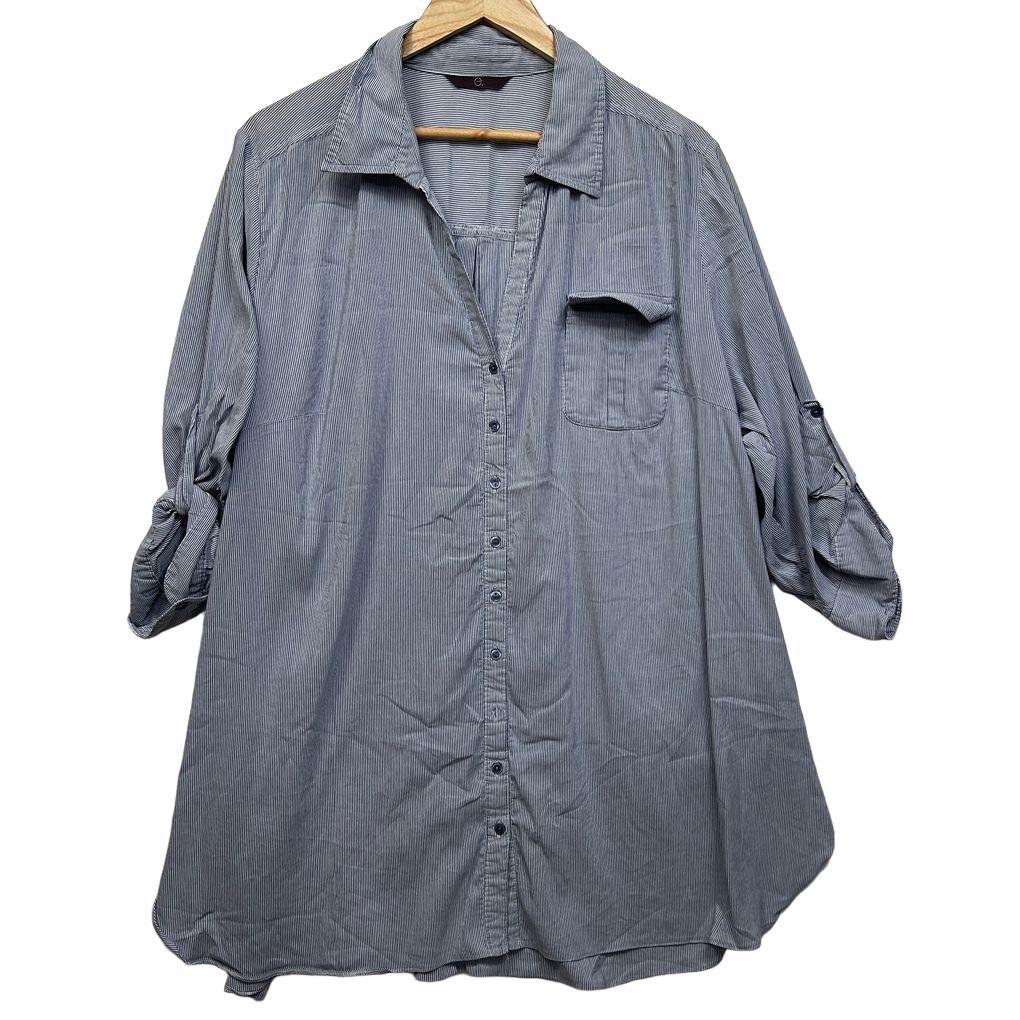 Evans Blue Striped Shirt - Size 26 (fault button missing)