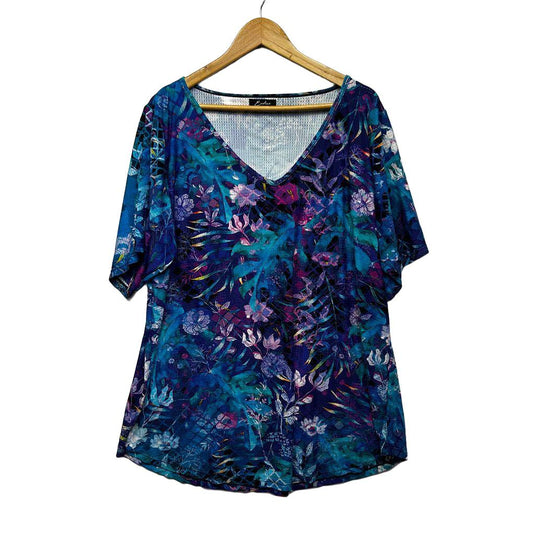exoticathletica Blue Floral Activewear Top - Size XXL