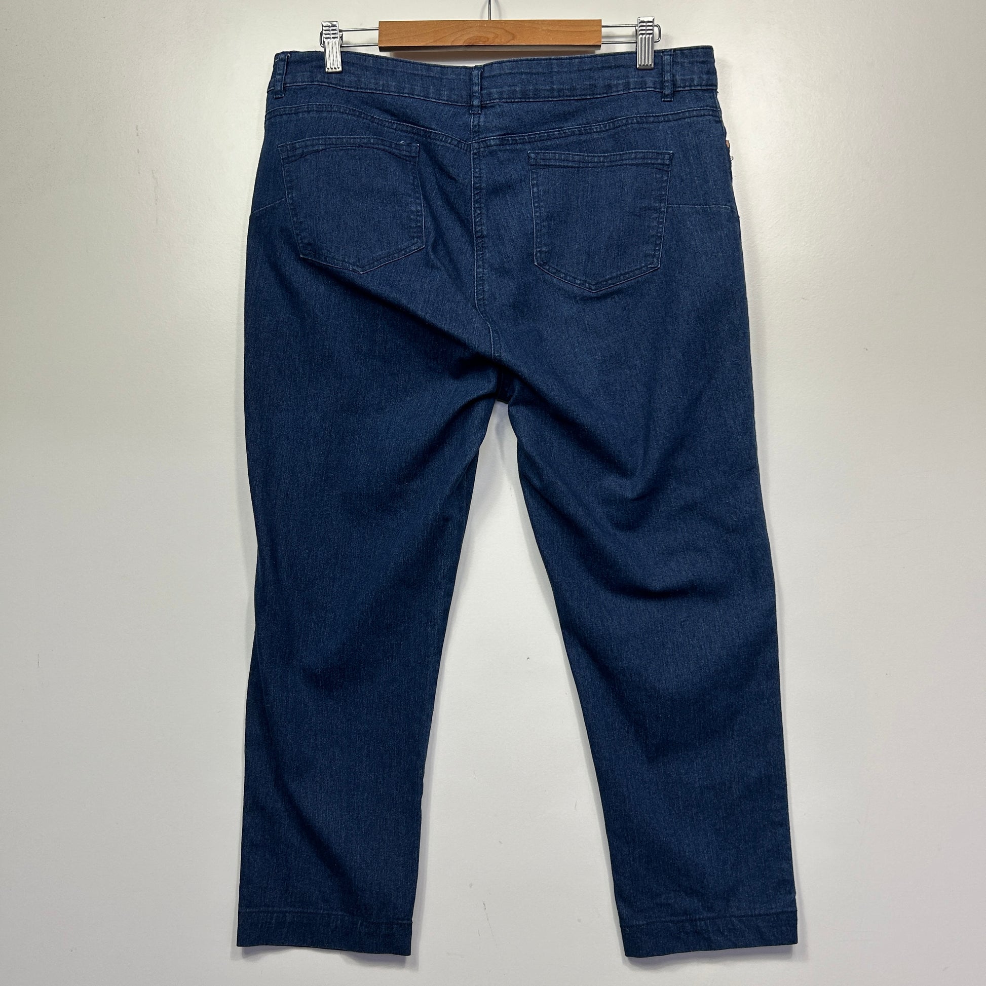 Dark blue denim jeans back view