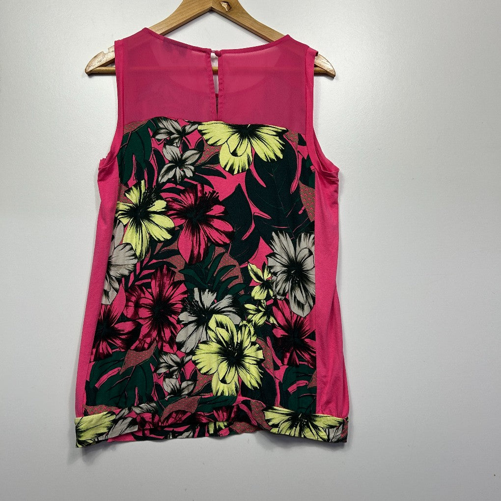 Pink and black floral sleeveless top front view