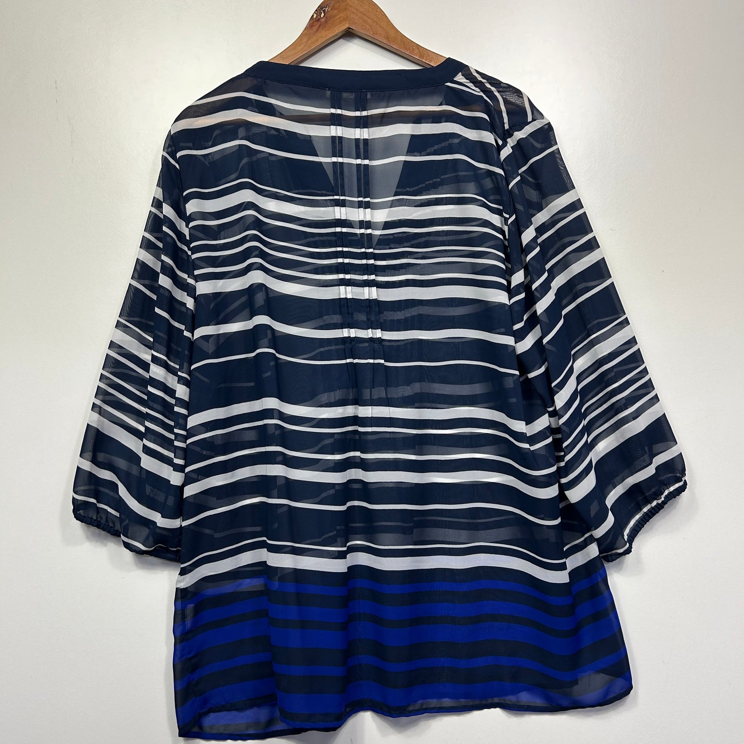 Navy and white striped blouse back view