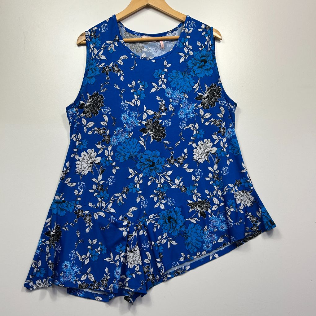 Blue floral sleeveless top front view