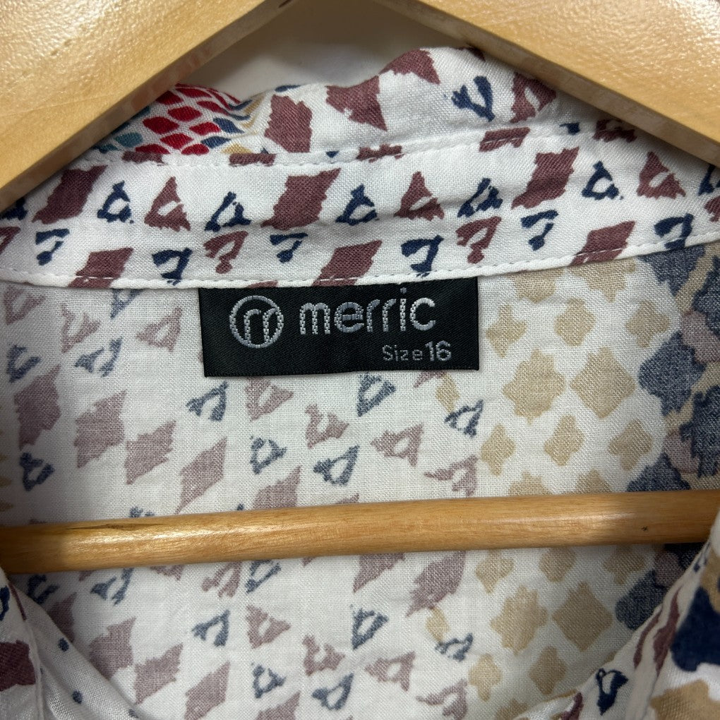 Cream and burgundy geometric patterned jacket label view