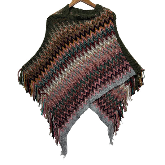 Multicoloured knit poncho front view