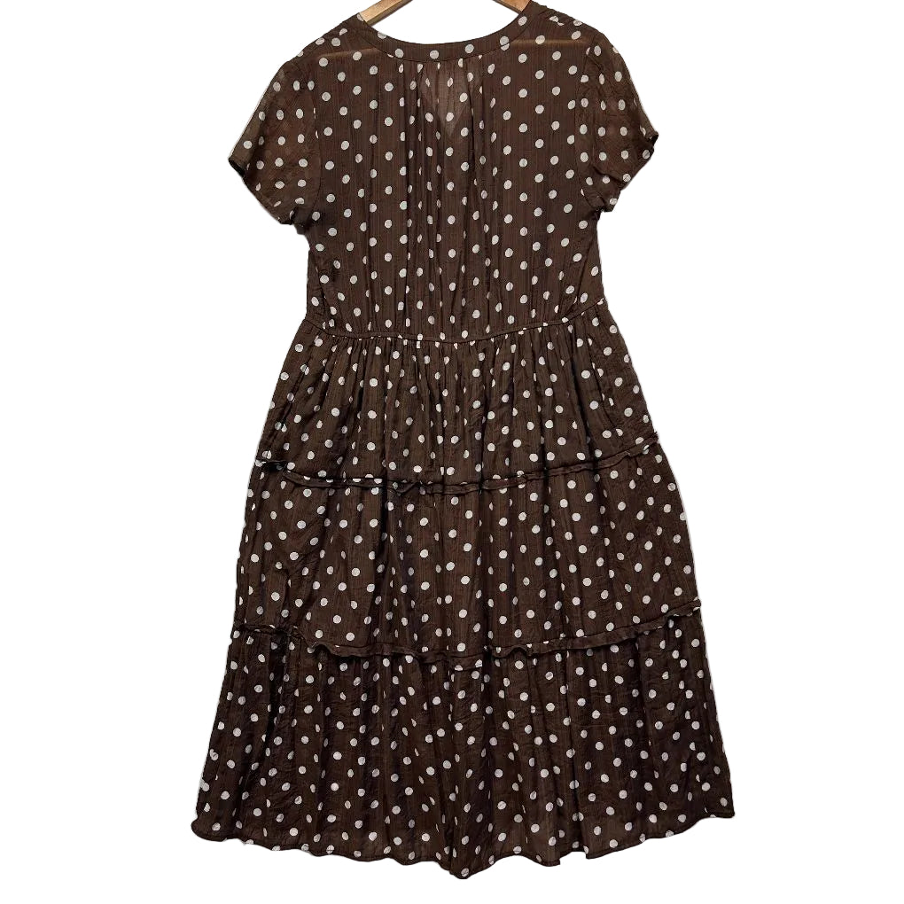 Brown polka dot dress front view