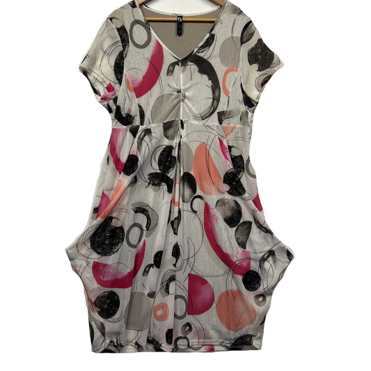 Beige dress with black and pink graphic print front view