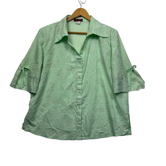 Green button-up shirt front view