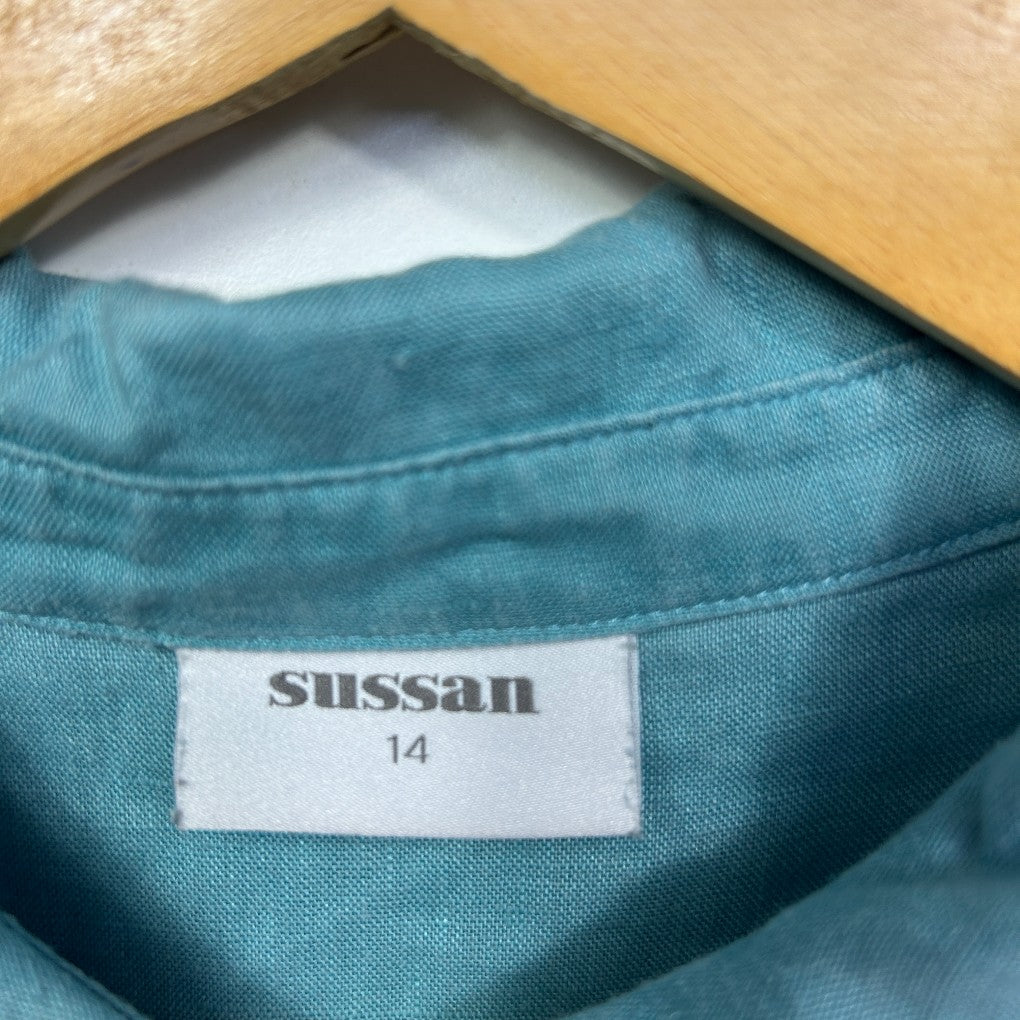 Sussan Teal Linen Oversized Shirt - Size 14