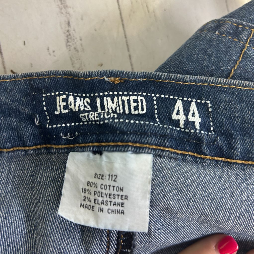 Blue denim jeans label detail view