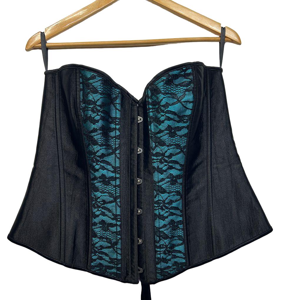 iCollection Black and Teal Lace Corset - Size 44/14-16