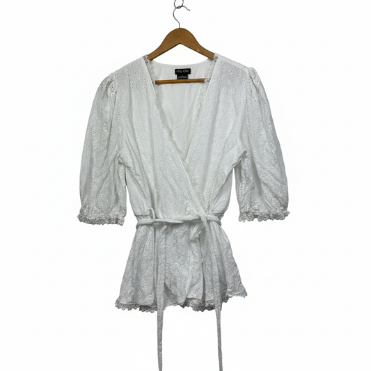 City Chic white eyelet wrap top size S