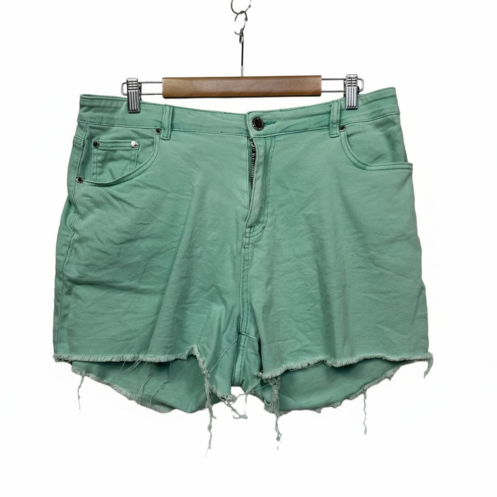 City Chic mint green denim shorts front view