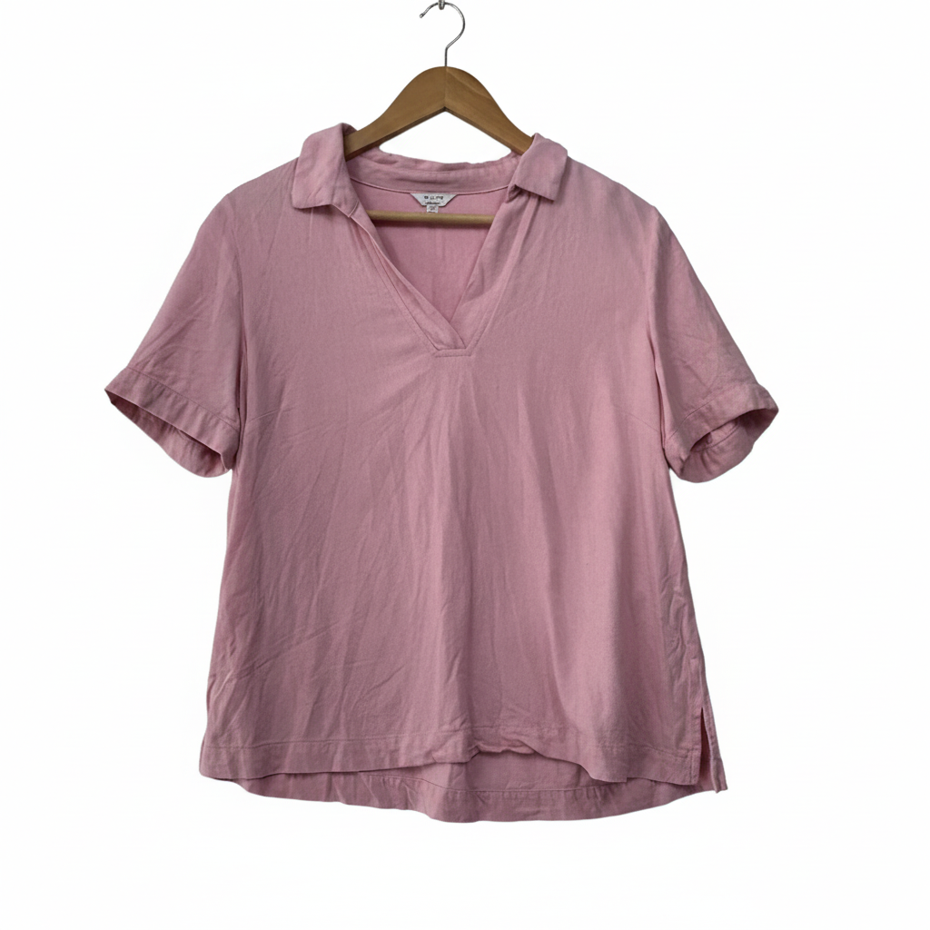 W.Lane Dusty Pink Linen Polo Top - Size 14