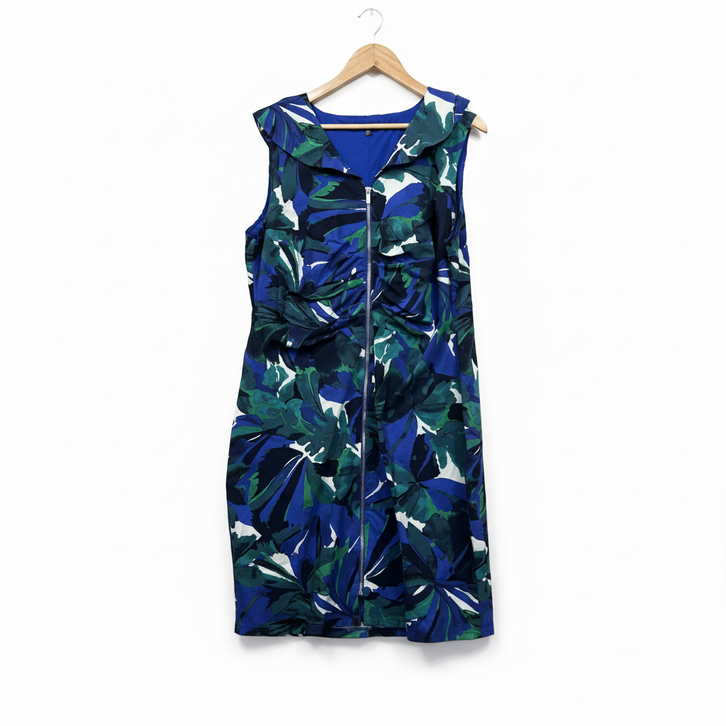 Liz Jordan Blue Green Abstract Print Dress - Size 18