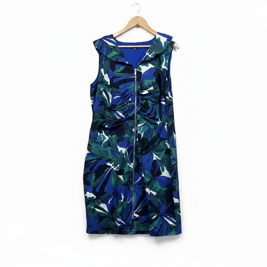 Liz Jordan Blue Green Abstract Print Dress - Size 18
