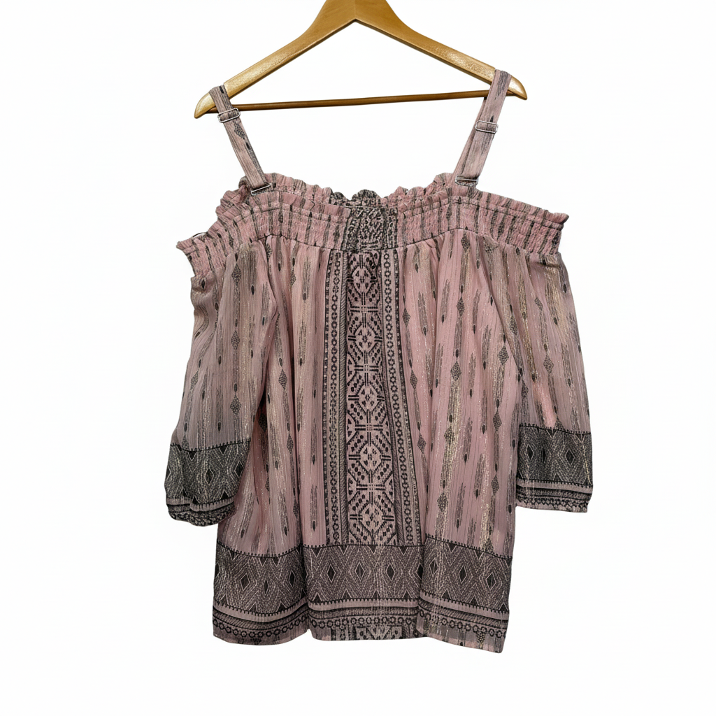 Rockmans Pink Multicoloured Lurex Top - Back View