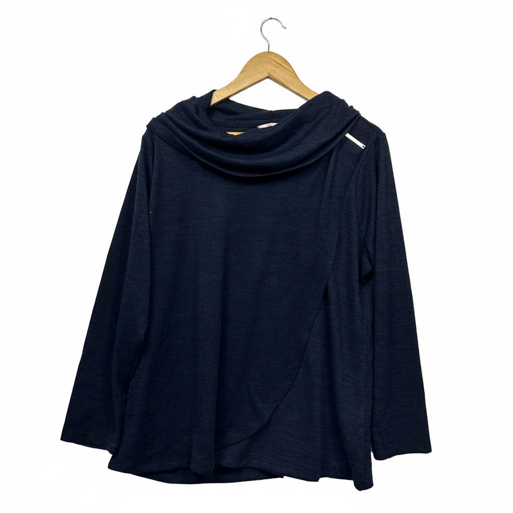 Millers Woman Navy Brushed Knit Cowl Neck Top - Size 20