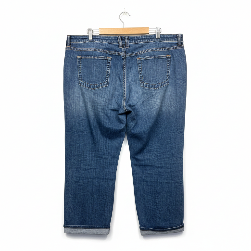 Blue denim cropped jeans back view