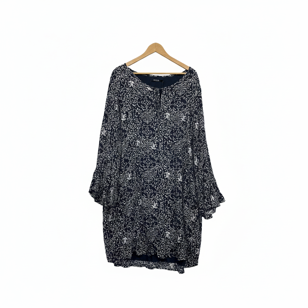 WITE+ Navy Damask Print Tunic Dress - Size 18