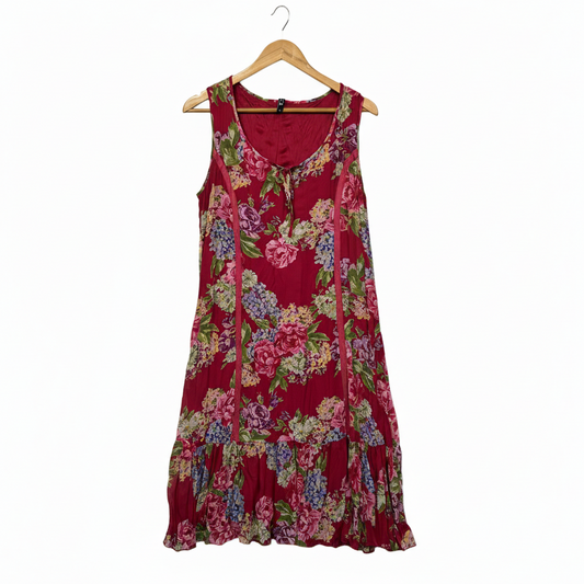 Burgundy Floral Print Sleeveless Dress Size 14