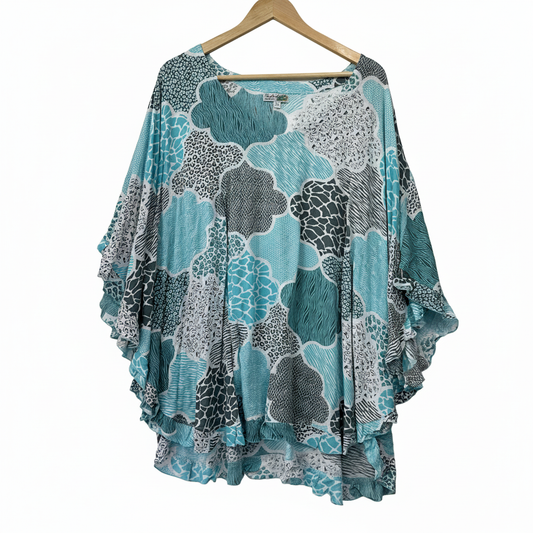 Sundrenched Australia Turquoise Black White Abstract Animal Print Kaftan - One Size