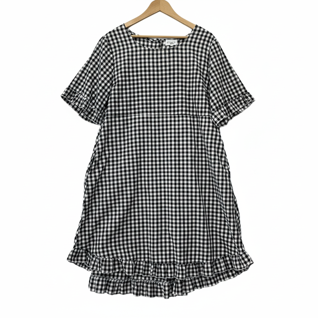 Cali & Co Black White Gingham Check Dress - Size 2XL