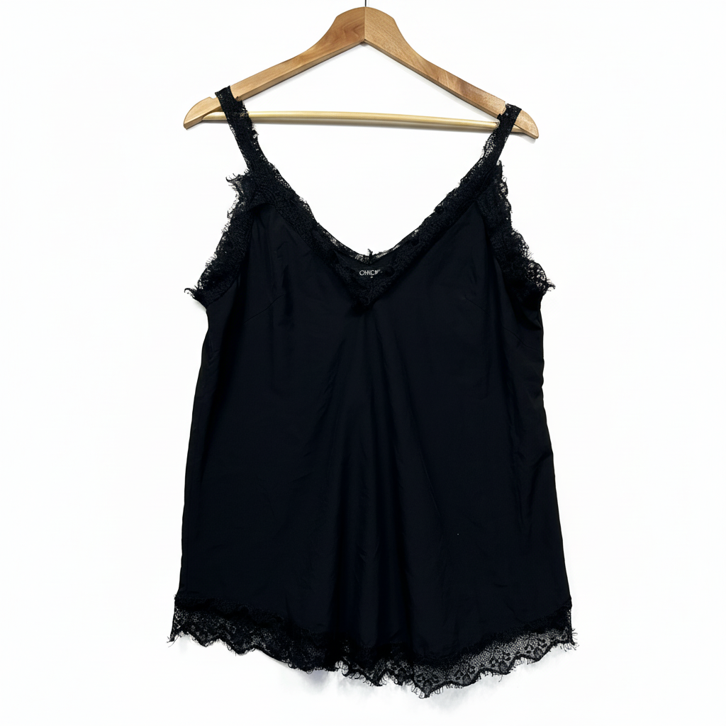Chicme black lace trim camisole size M front view