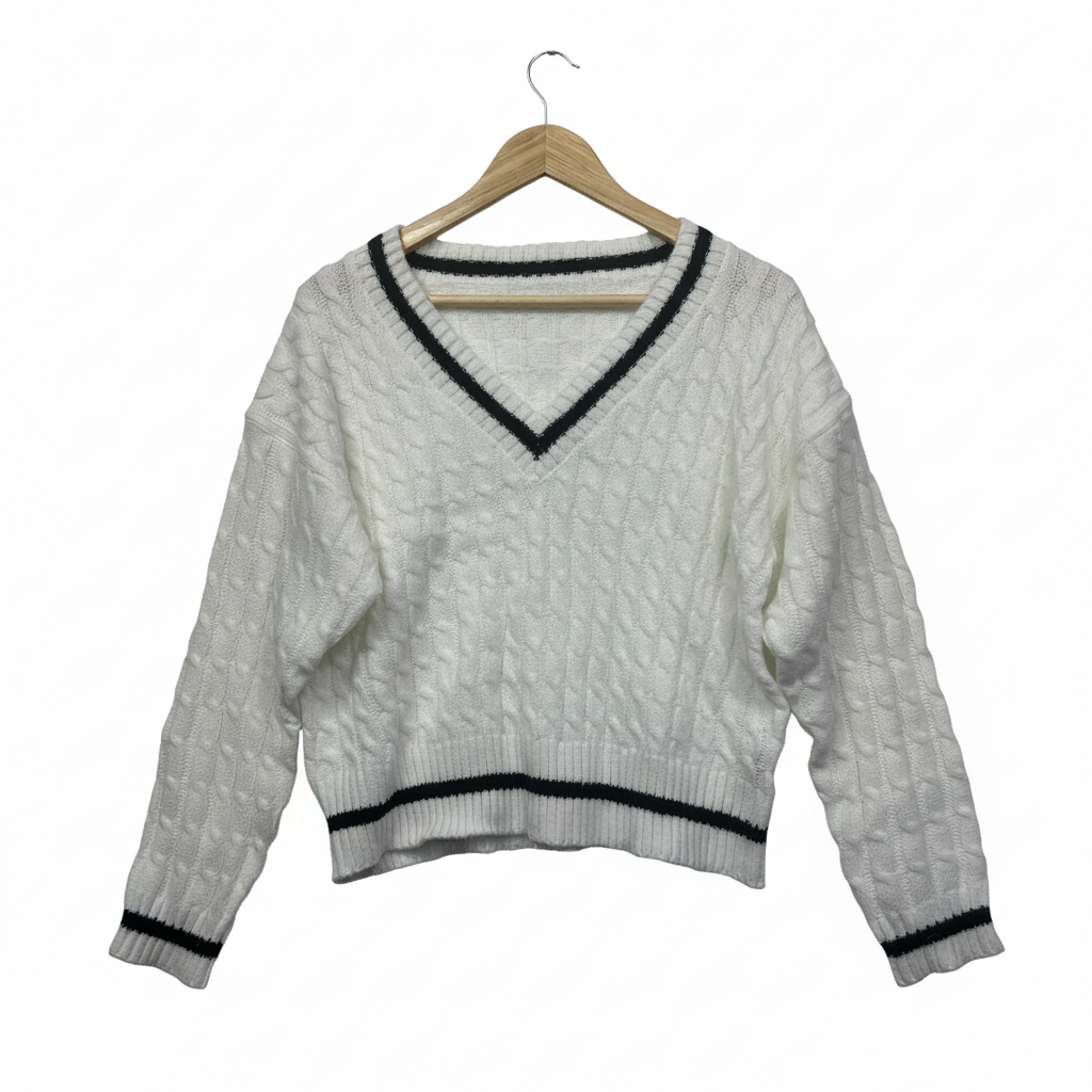 Shein White Cable Knit Jumper - Size 0XL