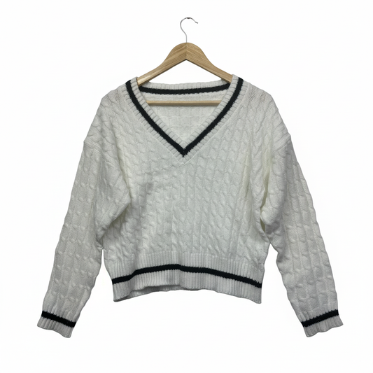 Shein White Cable Knit Jumper - Size 0XL