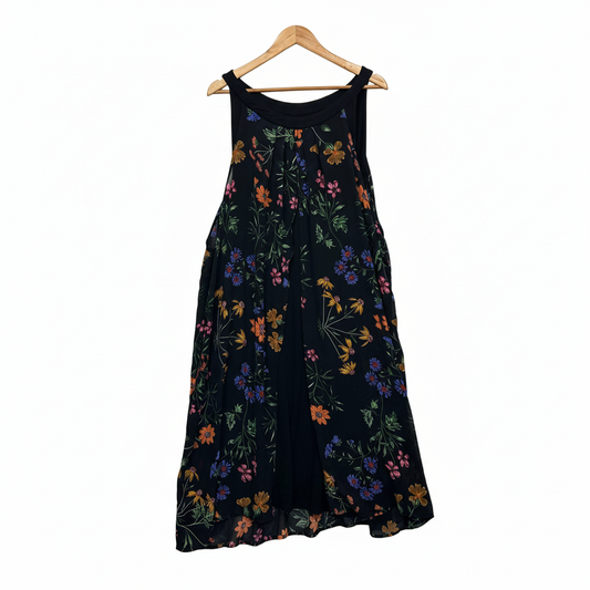 Autograph Black Multicoloured Floral Embroidered Dress - Front View
