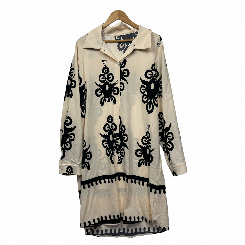 Shein Cream Black Shirt Dress- Size XL