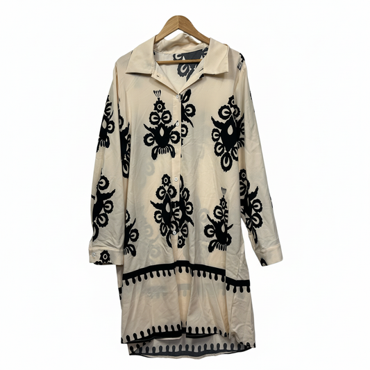 Shein Cream Black Shirt Dress- Size XL