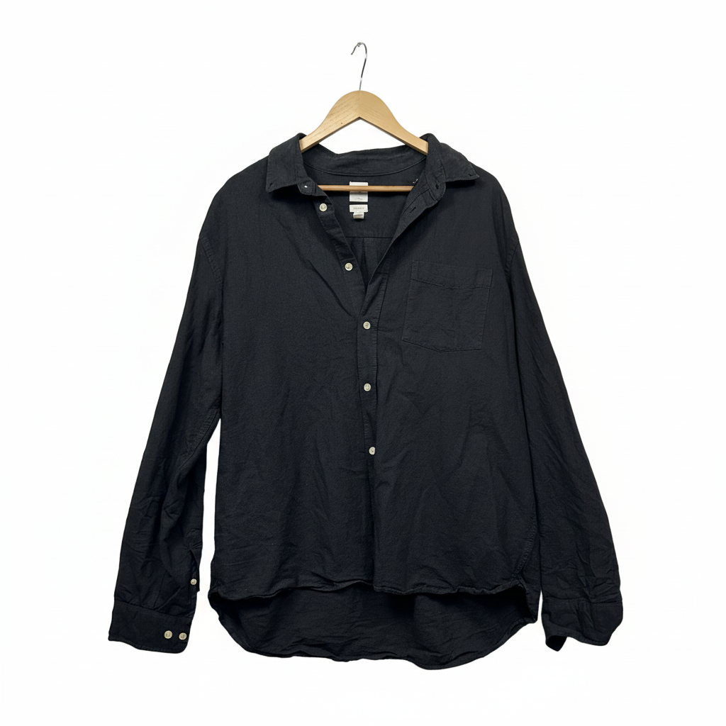 H&M Black Mens Cotton Long Sleeve Shirt - Size 2XL