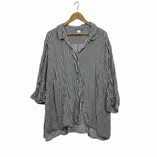 Alexia Navy Button Up White Striped Shirt - Size 26