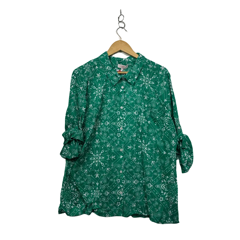 Millers Green Paisley Print Shirt - Size 22