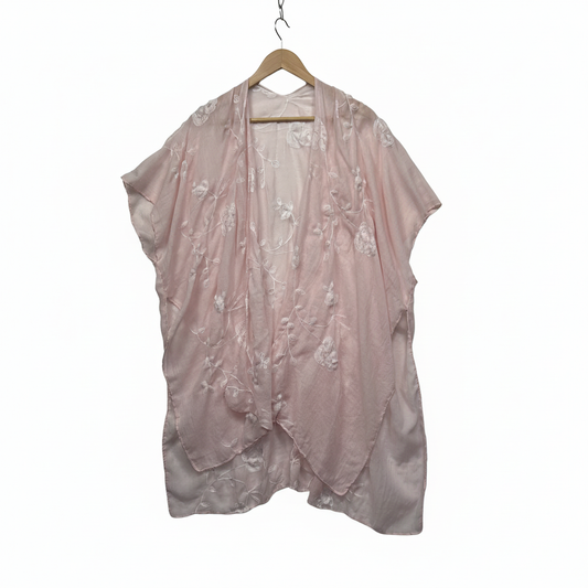 Pink floral embroidered kimono