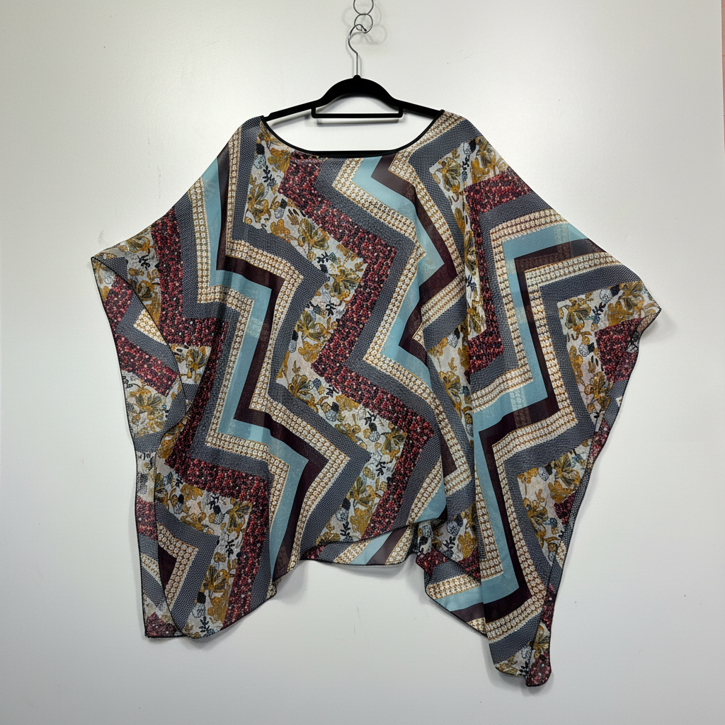 Multicoloured Geometric Floral Print Kimono - Back View