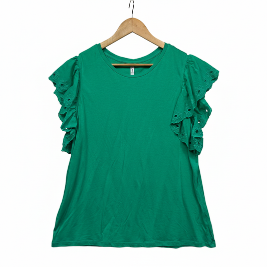 Kmd Green Embroidered Sleeve Top - Front View
