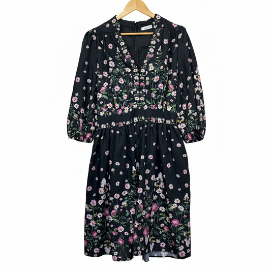 Little Party Dress Black Multicoloured Floral Dress - Size 14