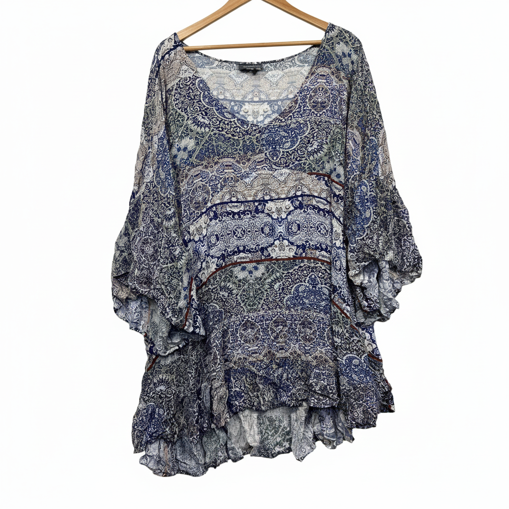 Autograph Blue Grey Paisley Print Top - Size 24/26