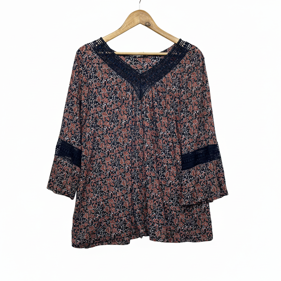 Beme Navy Floral Print Top - Size 20/L