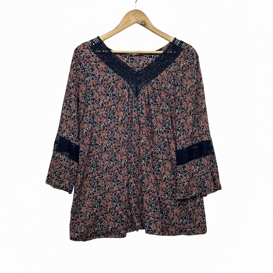 Beme Navy Floral Print Top - Size 20/L