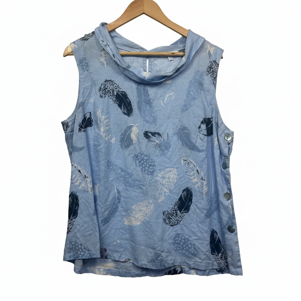 W.Lane Blue Feather Print Top - Size 16
